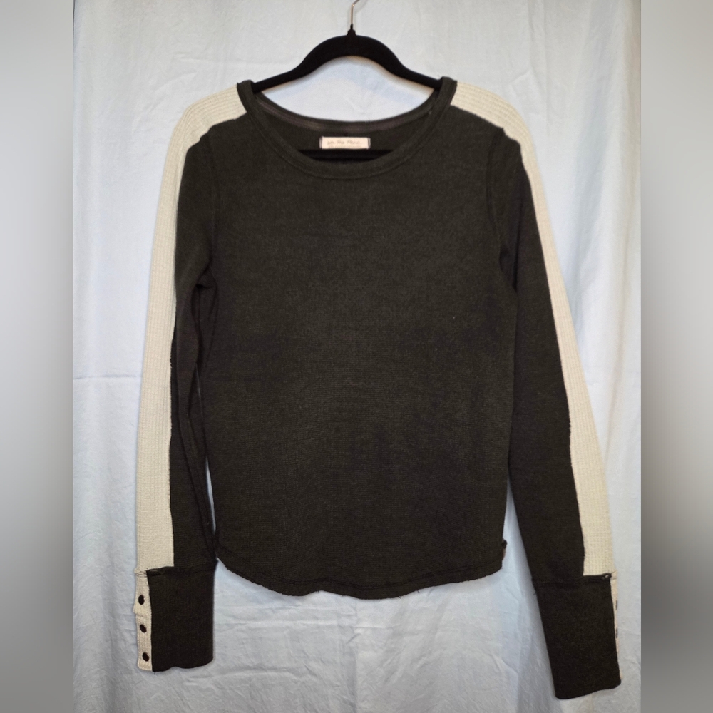 Free People We The Free Tasha Thermal Long Sleeve in Gray/White - Size L